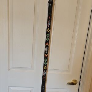 Black Beaded Leather Belt Unisex Size 38